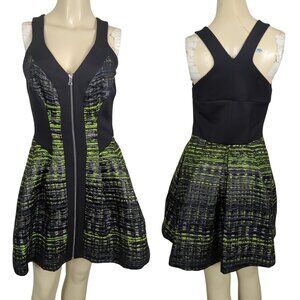 Robert Rodriguez Black Green Dress size 6 Grid print Jacquard Zip Front Mini